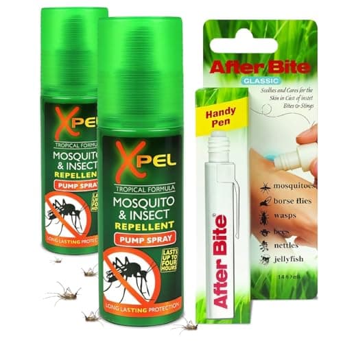 Mosquito & Insect Repellent Spray (2 Pack) + After Bite Pen – Tropical Formula for Bite & Sting Relief – Fast-Acting, Anti-Itch, Soothing, Cooling – Travel Size 3-Pack Bundle