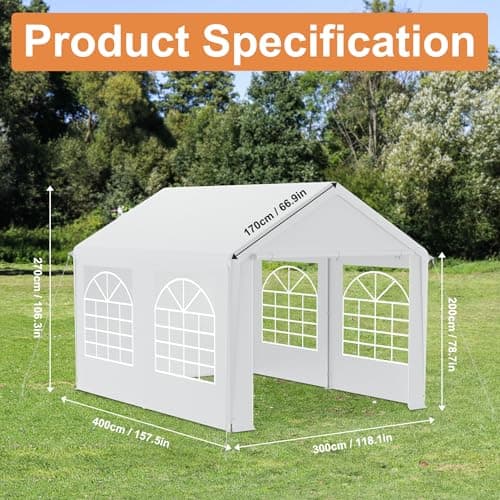 YARDIN 3X4 M Garden Gazebo Marquee with Sides, Heavy Duty Galvanised Steel, Waterproof and UV-Resistant, Quick Assembly, 4 Removable Sidewalls with Windows, Party Tent for Wedding, Festival,White — view 2
