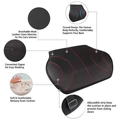 KOYOSO Car Lumbar Support Cushion, Back Support Pillow Leather Memory Foam — view 2