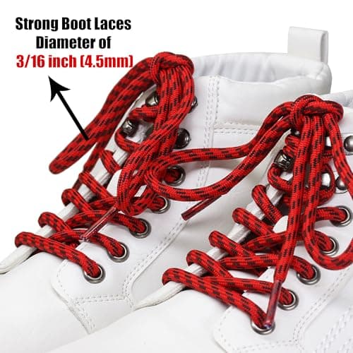 Yusimu Heavy Duty Boot Laces 4.5mm Round Work Hiking, Red/Black, 120cm — view 2