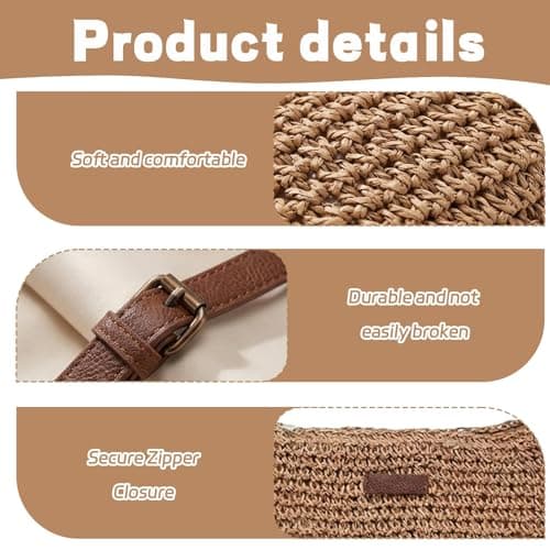 GYTFOG Straw Crossbody Bag, Summer Beach Crossbody Bag, Boho Woven Raffia Handbag, Small Beach Bag with Adjustable Strap Zipper Closure for Women Beach, Vacation, Daily Outfit, Girls' Gifts — view 5