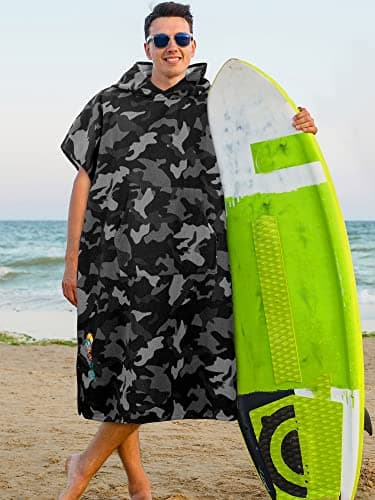 SUN CUBE Surf Poncho Changing Robe with Hood Thick Quick Dry Microfibre Wetsuit Changing Towel for Surfing Beach Swim Outdoor Sports Camo Green — view 2