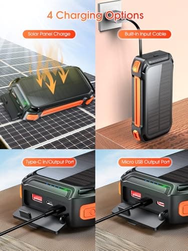 26800mAh Power Bank, 30W PD Fast Charging, Wireless Charger with 4 Built-in Cables, 3 Ports, LED Flashlights, Portable Battery Pack for Phones, Tablets, Camping (Orange) — view 6