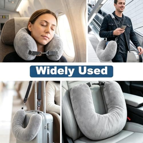 Peaflew Stuffable Neck Pillow for Travel, U-Shaped Pillow with Storage Bag, Neck Pillow Storage with Adjustable Strap, Travel Pillow with Soft Head Support for Airplane, Camping, Train, Hiking (Gray) — view 5
