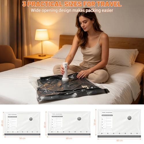FANGCCC Vacuum Bags for Travel with Rechargeable Electric Pump, 16 Piece Suitcase Packing Set with 12 Reusable Vacuum Storage Bags, Shoe Bag, Laundry Bag and Toiletry Bag — view 3