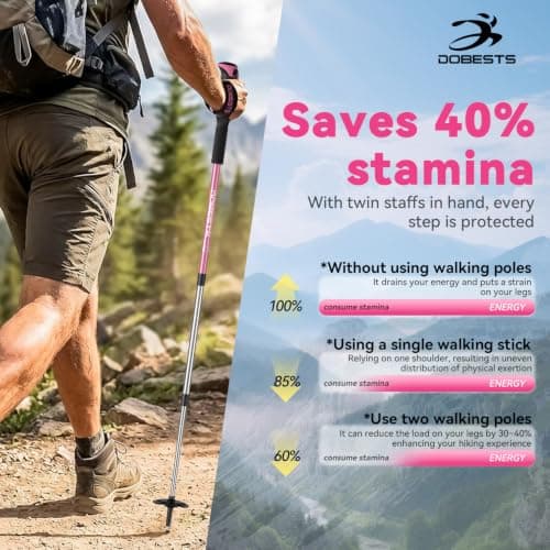 DOBESTS Telescopic Walking Poles 2 Pack, Hiking Poles 65-135 cm, Aluminum — view 6