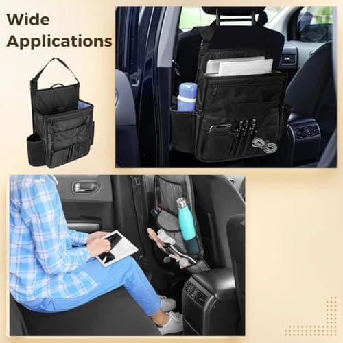 YOFAPA Black Car Seat Back Organizer, Waterproof Oxford Fabric Vehicle Storage Bag, Multi-Pocket Auto Backseat Holder for Road Trips, Long-Lasting Universal Fit SUVs Trucks — view 6