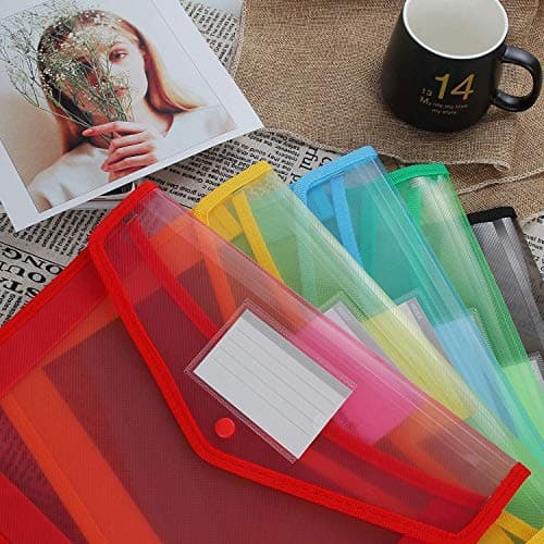 A4 Plastic Wallets, 5 Pcs Popper Wallet Plastic Document Folder Premium Pockets Files Envelope for School Office Home, with Snap Closure,Large Capacity — view 6