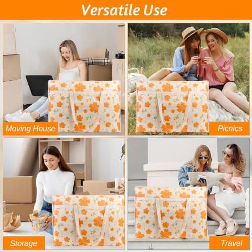 Hittriu 3Pcs 58L Large Clothes Storage Bags, Moving Bags with Handle & Zip — view 5