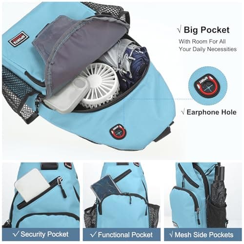 DTGN Convertible Sling Bag Crossbody Backpack - 8.5"x15" (LXH) Good for Women Men Hiking Travel Cycling - Multifunctional Shoulder Bag Casual Packs with Headphone Jack - Blue — view 4