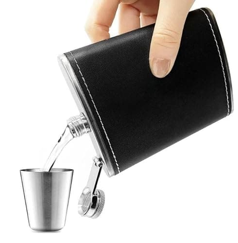 8 oz Stainless Steel Hip Flask with Funnel for Men and Women, Leak-Proof Pocket Whisky Flask with Black Textured Finish, Portable Alcohol Bottle for Camping, Festivals, Hiking, Travel and Gifting — view 4