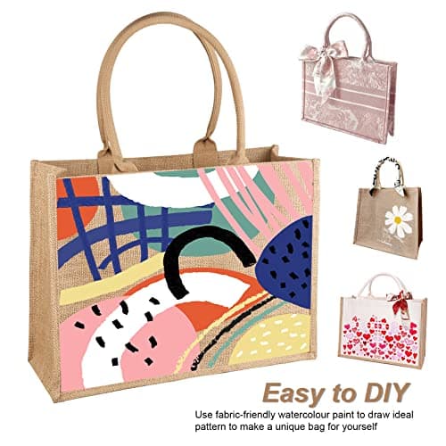 FITDON Jute Tote Bag Women, Large Jute Bag Beach Bag Foldable Waterproof Shopping Bags Handbag for Picnic Travel Shopping Beach and Everyday — view 6