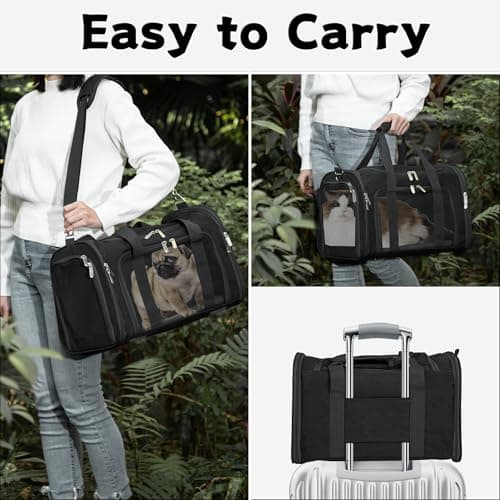 Soft-Sided Cat/Dog/Pet Carrier - Collapsible Pets Travel Carriers For Big Cats/Small Dogs With Shoulder Strap & Removable Mat - Mesh Puppy Carry Bag - Up to 16 Lbs - Airline Approved (Black) — view 6
