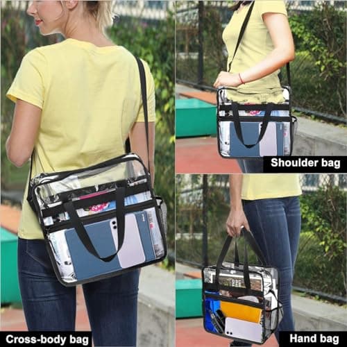 M MUNCASO Clear Tote Bag Large Toiletry Bag Transparent Bag Clear Crossbody Bag with Adjustable Shoulder Strap and Zipper Closure, Perfect for Work, Sports Games, Concert (Black#1) — view 2