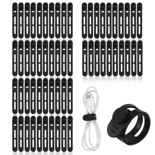 Guduling 60 Pcs Silicone Cable Ties,Black Rubber Cable Ties,Reusable Silicones Cord Tie with Lock Buckle for Home,Office,8 mm Electrical Cord Keeper for Travel