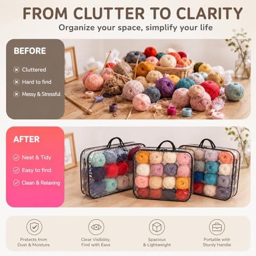 3pcs Clear Yarn Storage Organiser with Handles, Large Dust-Proof Wool Storage Bags with Zips for Knitting & Crochet Accessories, Portable Yarn Bag for Craft Storage & Saving Space — view 6