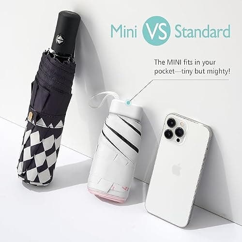 Meiliyadexin Compact Travel Umbrella, Travel Umbrella, Portable Mini Folding Umbrella, Small Pocket Umbrella for Rain, with 99% UV Protection Travel Umbrella for Girls and Women (Coral Powder) — view 4