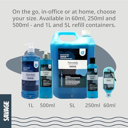 Palm Safe Savage 3 Pack 60ml Anti Bacterial Premium Hand Sanitiser Travel Size Refillable Clip Bottle Quick Drying Non Sticky Extra Moisturising Kills 99.9% of Viruses and Bacteria — view 5