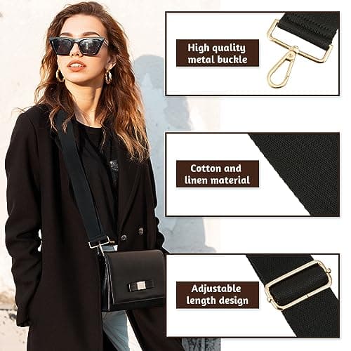 Weewooday Adjustable Bag Strap Replacement Gold Hardware, 1.97 Inch, Black — view 3