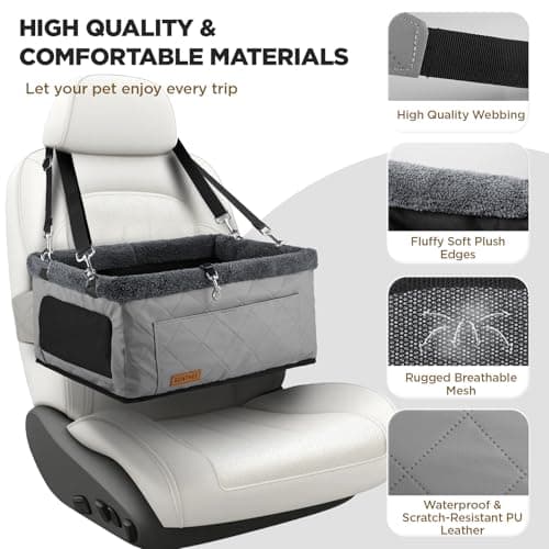 Upgrade Dog Booster Seat for Small Dogs,Dog Car Seat with Sturdy Metal Frame and Waterproof Leather Material for Small Pets up 20 lbs,Portable Travel Carrier with Storage Pocket — view 3