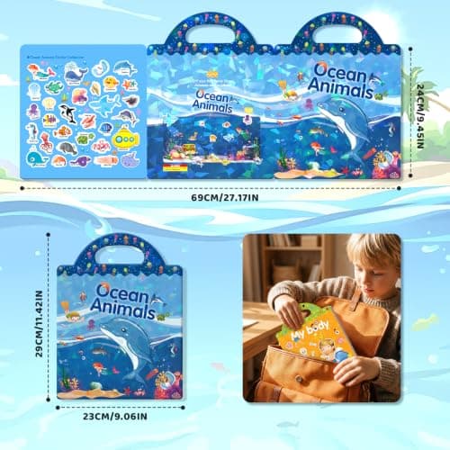 GUYUCOM 4 Pack Reusable Sticker Books Toddlers, Upgraded Jelly Texture, Travel Toys for Aged 3 4+ Kids Boys Girls Ocean Body Insect Farm — view 5