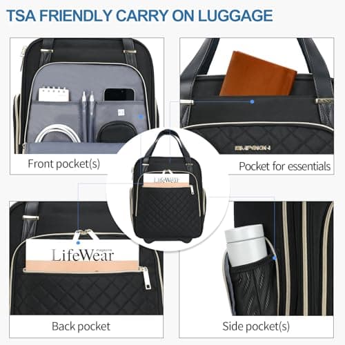 EMPSIGN 16" Underseat Cabin Bag with Wheels, Black-Gold Zipper — view 4