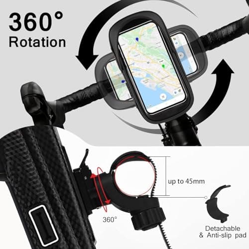 selling united Waterproof Bike Phone Mount, 360° Rotation Handlebar Holder with Rain Cover, Compatible with Smartphones up to 7 inches, Touchscreen Compatible — view 3