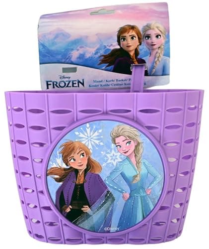 Disney Frozen Kids Bike Basket with Easy Handlebar Bag Attachment - Cycling Storage for Childrens Treasures During Bicycle Rides - Fastening Strip for Secure Fitting - Officially Licensed Fun Design
