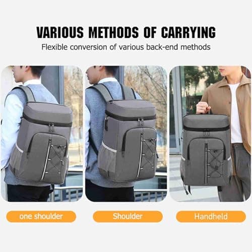 Insulated Cooler Backpack Camping Hiking Road Trip Outdoors 2 Side Mesh Pockets Camping Picnic for Meals, Beverages, Snacks (Light Gray) — view 4