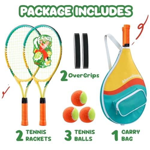 AboveGenius Kids Tennis Racket Set, 21-23 inch Tennis Racket for Toddler Youth Starter Kit, 3 Balls, 2 Lightweight Racquets with Easy Carrying Shoulder Strap Bag Visit the AboveGenius Store — view 6