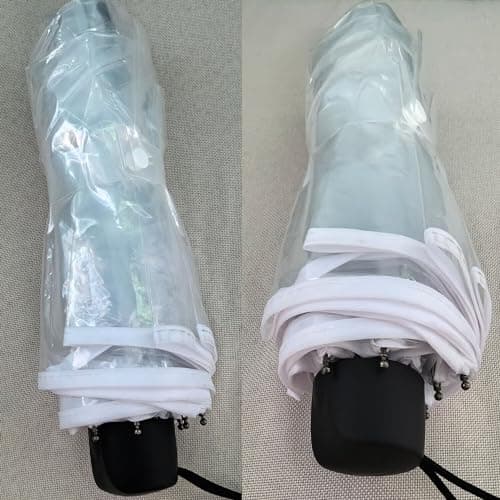 Gadgetking 2 Pack Small Folding Set Rain Umbrellas Transparent PVC Wedding Brolly Clear Ladies Men Bride Bridesmaid Party Fashion Portable Mini See Through Dome for Events Walking Handbag Travel — view 5