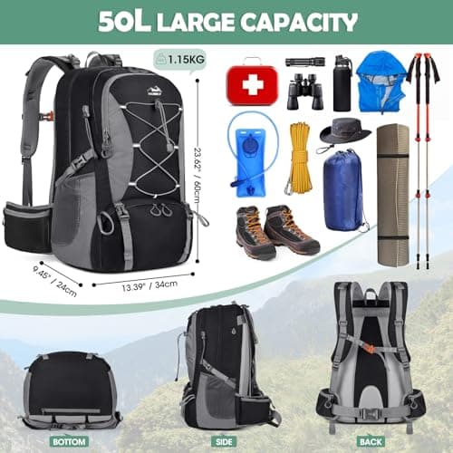 NUBILY Hiking Backpack 50L Waterproof Camping Backpack with Large Shoes Compartment and Wet Pocket Rucksack for Men Women Camping Backpack Lightweight Travel Backpack for Outdoor Sports — view 5