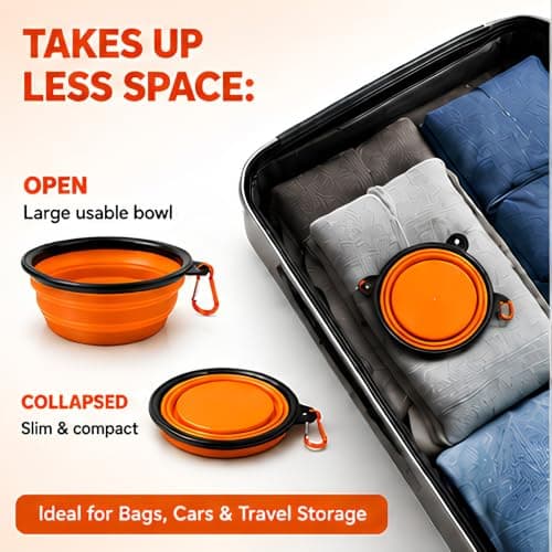 2Pcs Collapsible Silicone Travel Dog Bowl - Portable Pet Water & Food Dish with Carabiner Clip, Pet Water & Food Travel Dog Bowl, Collapsible Dog Bowl,Collapsible Dog Water Bowls for Cats Dog (Orange) — view 2