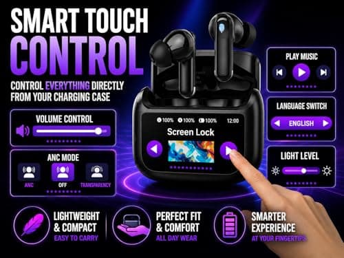 wowtravel Wireless Earbuds Bluetooth 5.4 Noise Cancelling In Ear Headphones Smart Touch Screen LED Case 48H Playtime HiFi Stereo 5 EQ Modes IPX7 Waterproof Premium Earbuds Black — view 2