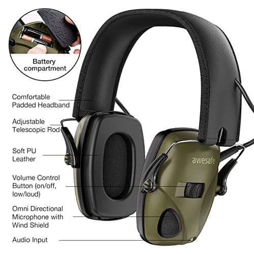 awesafe Electronic Ear Defenders for Adults Hearing Protection Noise Cancelling Headphones - Safety Earmuffs Ear Protectors with Hard Storage Case — view 2