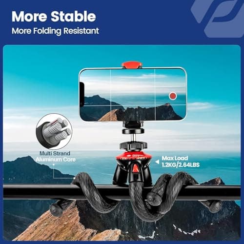 Fotopro Flexible Tripod for iPhone Camera, UFO2 Waterproof Mini Phone Tripod Stand with Remote and Clip, Durable Rubber Legs Travel Vlogging Kit Compatible with iPhone 16 15 14, Samsung, GoPro, Canon — view 4