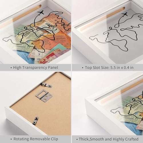 MUXIUNT Travel Adventure Archive Memory Box with Slot,8x8in White World Map — view 5