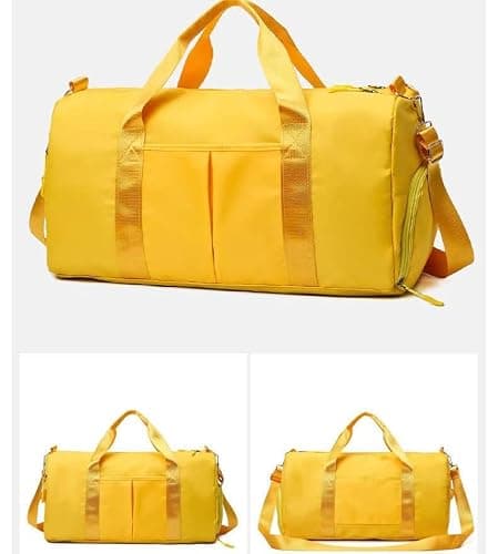 Men and Women's Travel Bag with Shoe Compartment Sports Tote Gym Bag Weekender Overnight Shoulder Bag, Yellow, Fashion — view 6