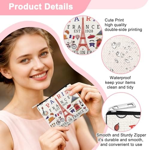 Funny Paris Travel Coin Purse for Women Girls Trip Paris Lovers Vacation Gifts for Traveler Birthday Mothers Day Anniversary Trip Coin Wallet Pouch for Traveler Friend Sister Friendship Gifts — view 3