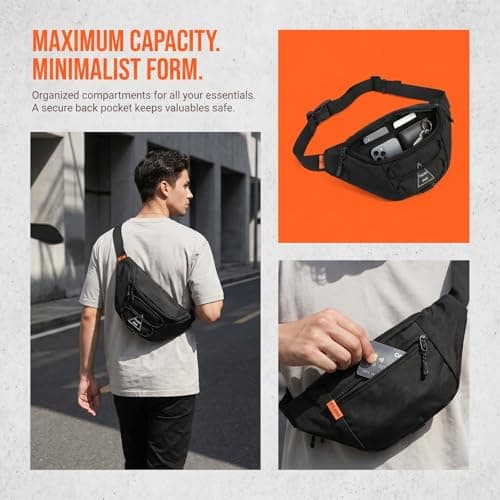 Bum Bag Fanny Pack for Men Women, Large Waterproof Waist Pack Crossbody Chest Bag Adjustable Strap for Travel Hiking Running Dog Walking Festival — view 3