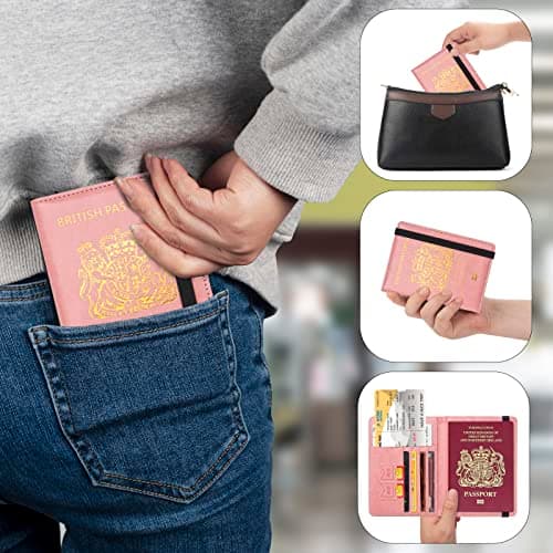 FACATH UK Passport Holder with Gilded UK Passport Pattern: Passport Covers Slim, Durable & British-Themed | Perfect Fit for UK Passports (Pink) — view 6