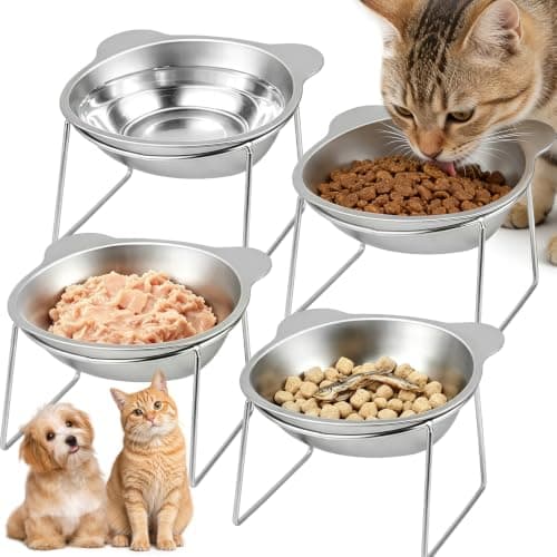 4Pack Elevated Cat Bowl Stainless Steel Raised Cat Food Bowls(Silver)