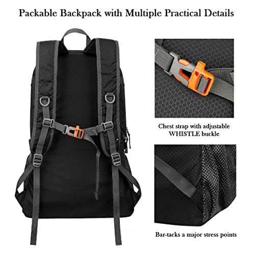 POKARLA 40L Foldable Rucksack Travel Hiking Daypack Durable Lightweight Walking Camping Folding Sports Outdoor Backpack Water Resistant Ultra Packable Carry On Bag Unisex Black — view 4