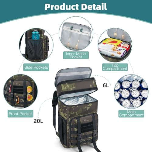 HSHRISH 30LCooler Backpack Double Layer Insulated Tactical Backpack for Men — view 3