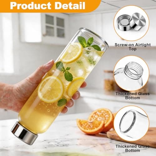 Bayseun Glass Water Bottle 750ML - 3 Pack Empty Glass Bottles with Lids - Leak Proof, Airtight, Wide Mouth, Stainless Steel Lids, Reusable Drinking Bottles for Juice, Milk, Water, Smoothies & Storage — view 3