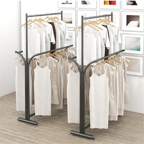 Garment Racks Clothing Store Hangers, Nordic Double Row, Upper and Lower Double-layer Floor Racks, Single Pole Tidy Rails(Black,XL) — view 3