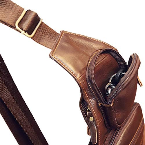 Xieben Leather Sling Backpack Crossbody Chest Bag Pack for Men Women Travel Outdoor Sports Hiking Camping Shoulder Day Pack Daypack Coffee — view 5