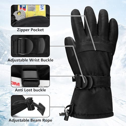 Odtmger Ski Gloves,Snow Gloves Waterproof Winter Warm Cold Weather Touchscreen Gloves for Parent& Child Kids Skiing,Snowboarding — view 2