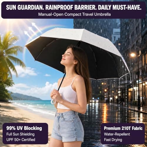 HUA JET Mini Umbrella for Women - UPF 50+ UV Protection, Sun & Rain Dual Use, Ultra-Compact Pocket Size, Lightweight Foldable Travel Umbrella with Case, Portable Shade for Beach, Commute (White) — view 3