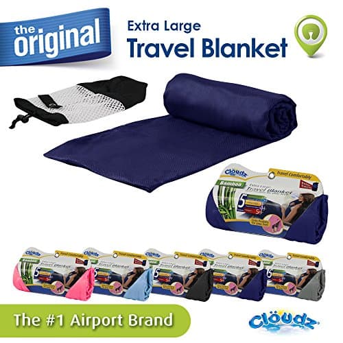 Cloudz Extra Large Airplane Travel Blanket for Your Flight, Car, Camping, Home or Comforting Warmth Anywhere! Includes Warm Cozy Pockets for Your Feet and a Travel Bag - Navy Blue — view 2